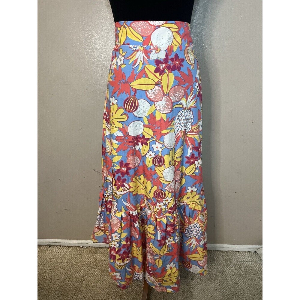 Talbots Fruits and Flowers Poplin Tiered Maxi Skirt Multicolor Floral Size XS